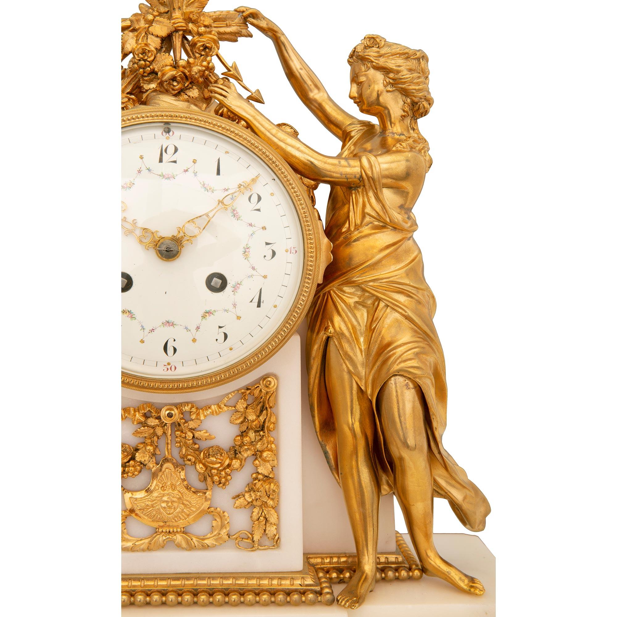 French Mid-19th Century Louis XVI Style Marble and Ormolu Clock For Sale 3