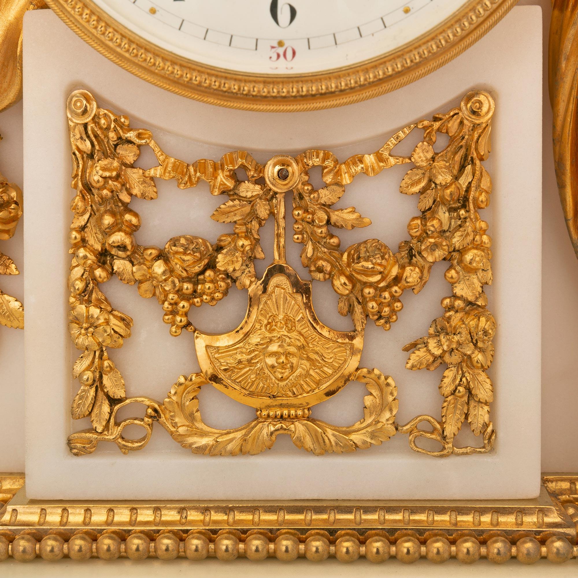 French Mid-19th Century Louis XVI Style Marble and Ormolu Clock For Sale 4