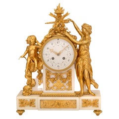 Antique French Mid-19th Century Louis XVI Style Marble and Ormolu Clock