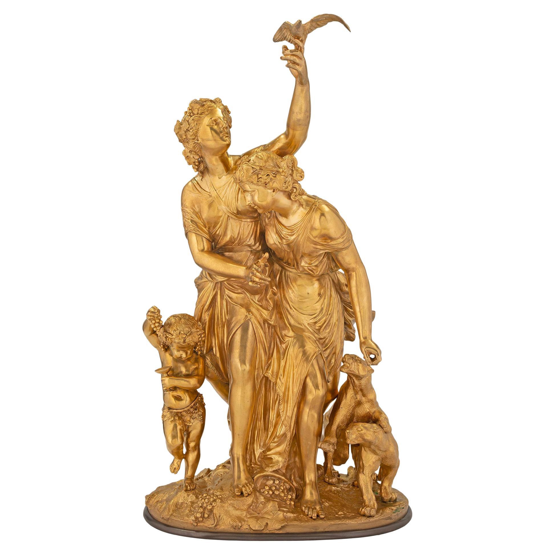 French Mid-19th Century Louis XVI Style Ormolu & Bronze Statue, Signed Delesalle For Sale
