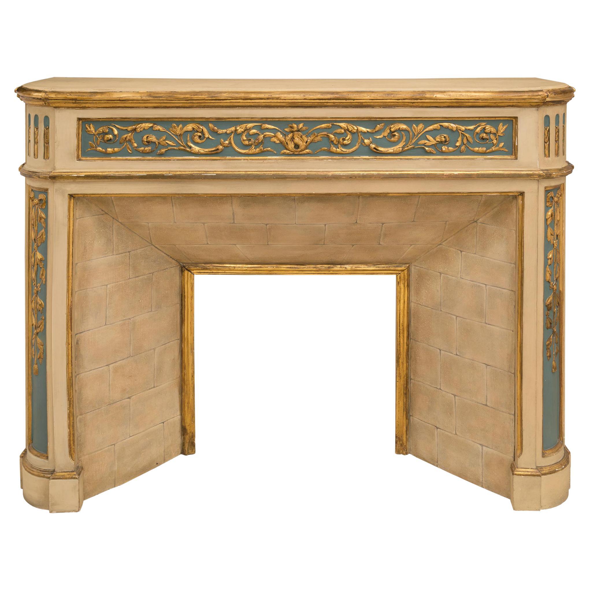 French Mid-19th Century Louis XVI Style Patinated and Giltwood Fireplace Mantel