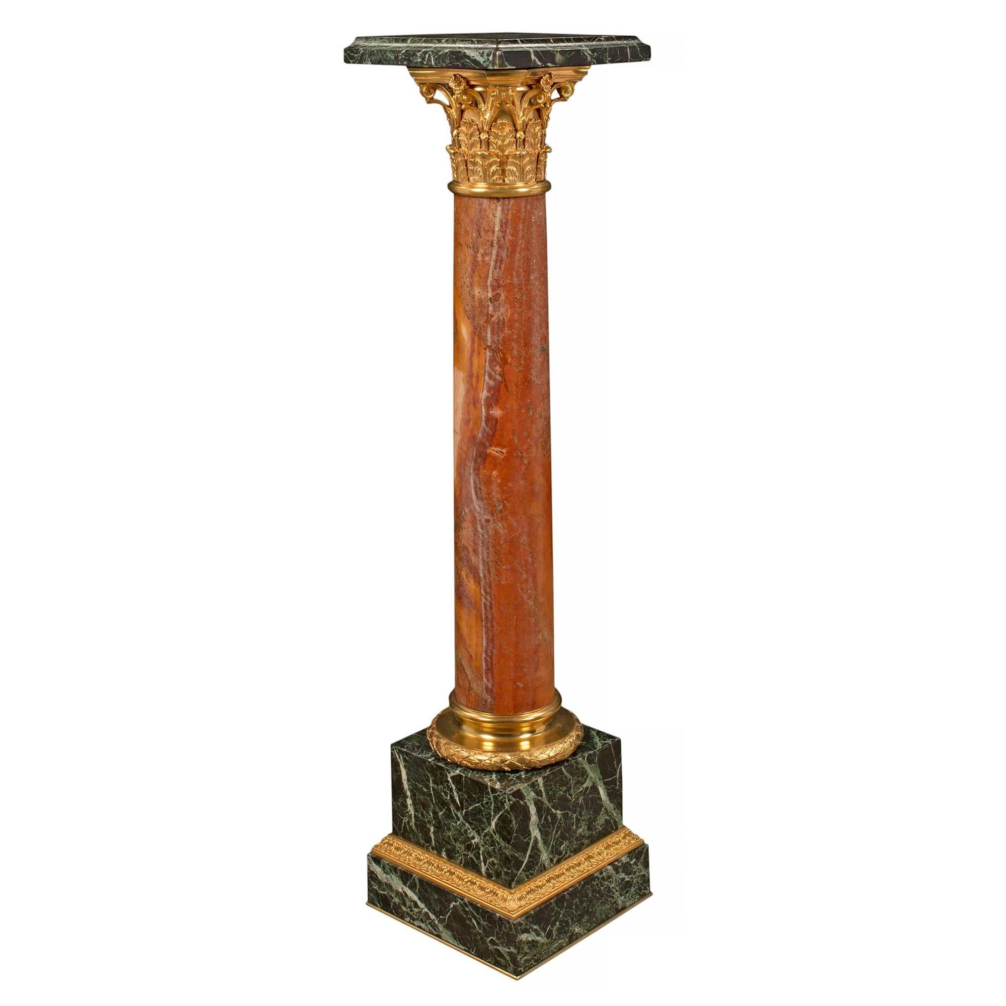 French Mid-19th Century Louis XVI Style Pedestal Column in Marble and Ormolu In Good Condition For Sale In West Palm Beach, FL