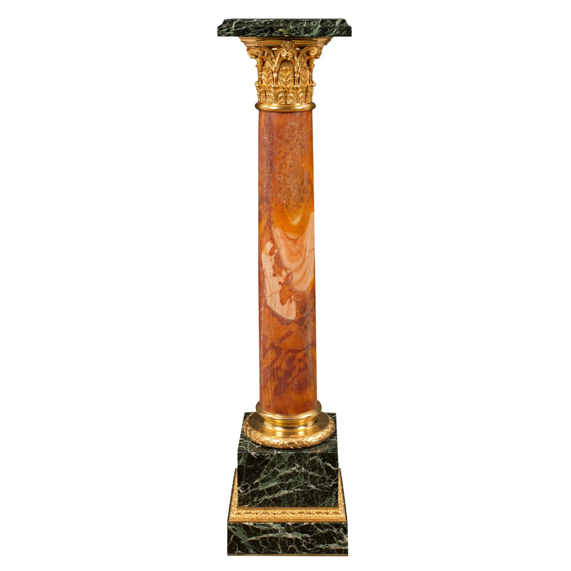 French Mid-19th Century Louis XVI Style Pedestal Column in Marble and Ormolu For Sale 1