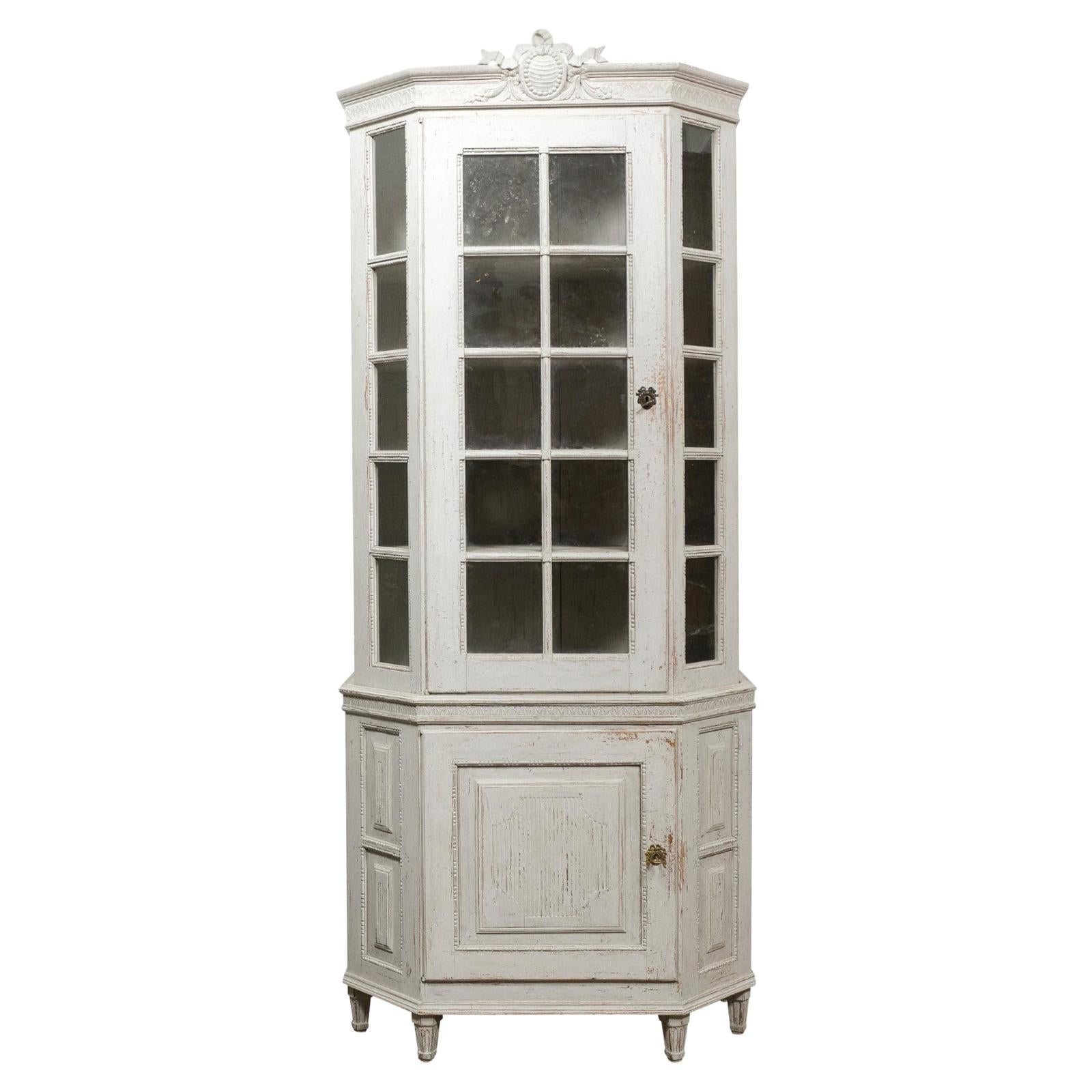 French Mid-19th Century Louis XVI Style Two-Part Vitrine with Original Finish For Sale