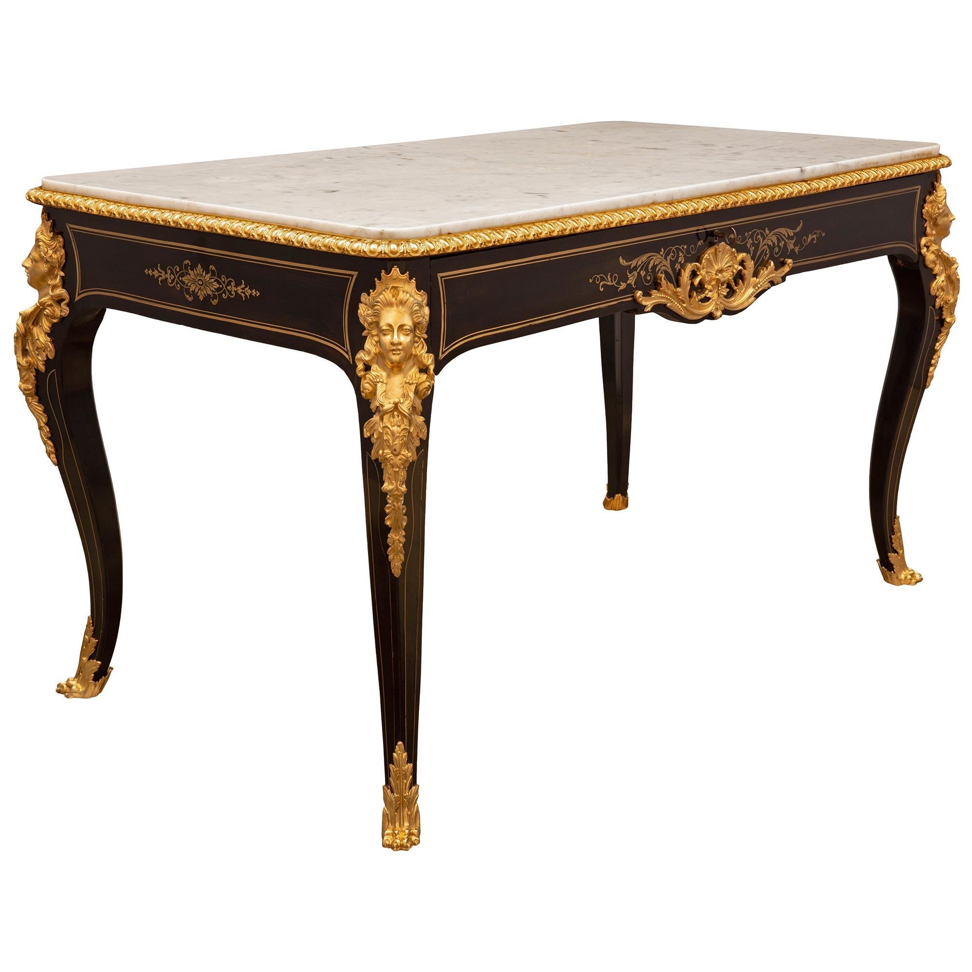 French Mid-19th Century Napoleon III Period Boulle Center Table In Good Condition For Sale In West Palm Beach, FL