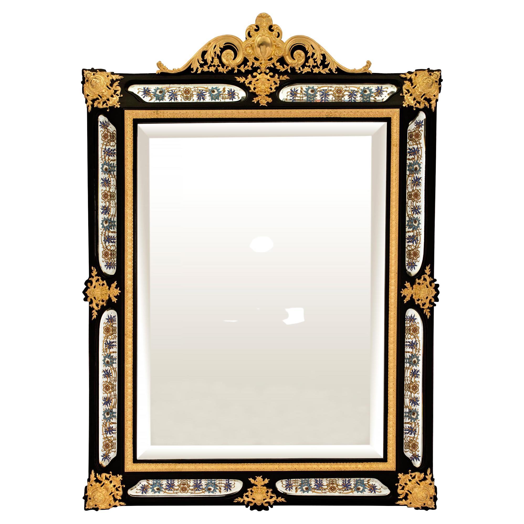 French Mid-19th Century Napoleon III Period Ebony and Ormolu Mirror For Sale