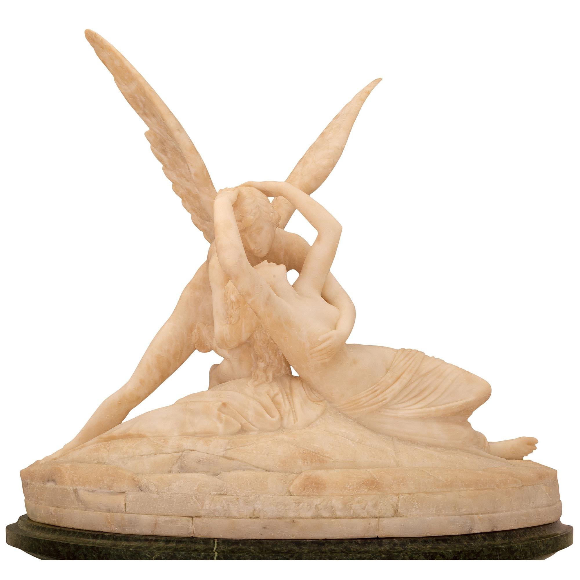 French Mid-19th Century Neo-Classical St. Alabaster Statue of Cupid and Psyche For Sale 1