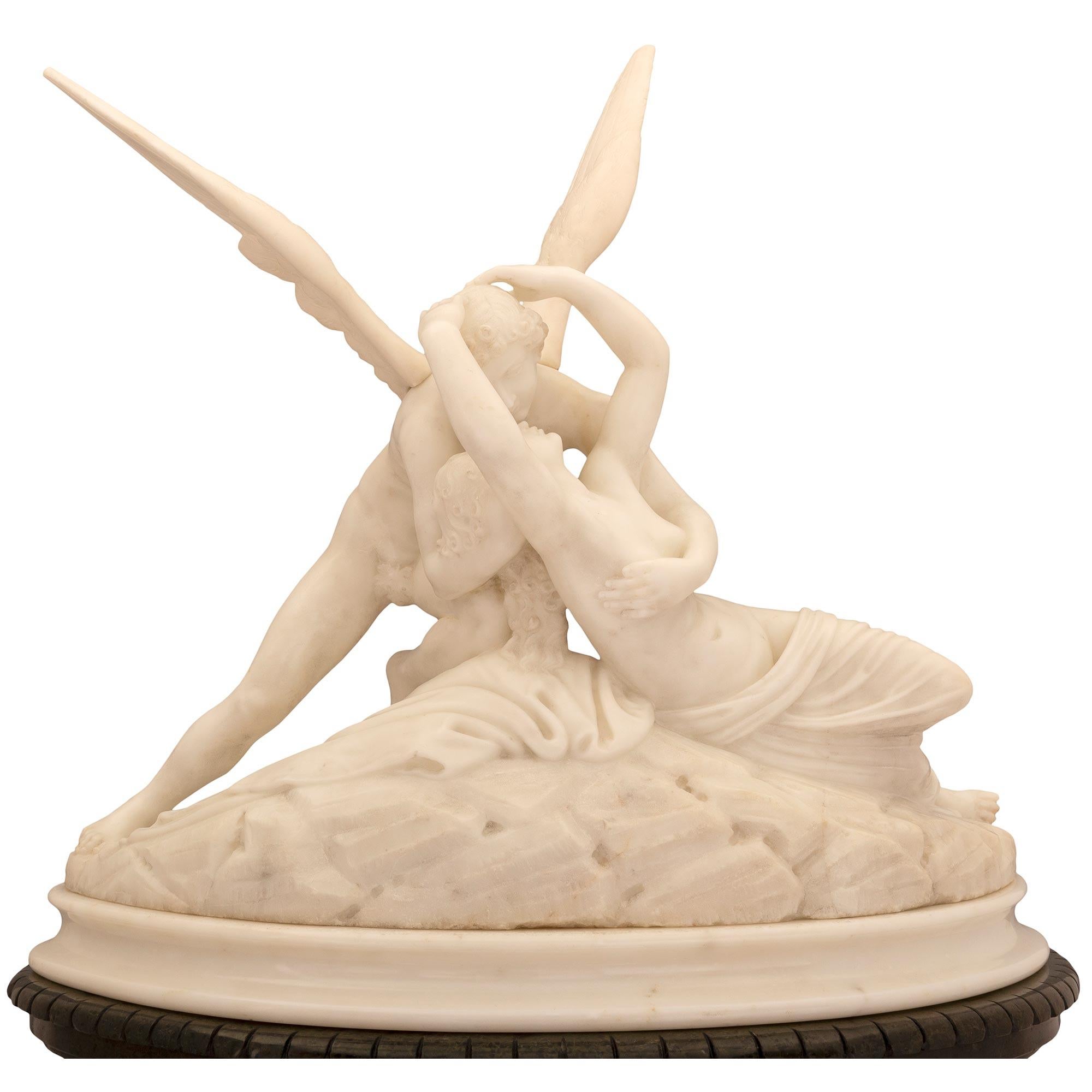 Marble French Mid 19th Century Neo-Classical St. Statue of Cupid and Psyche For Sale