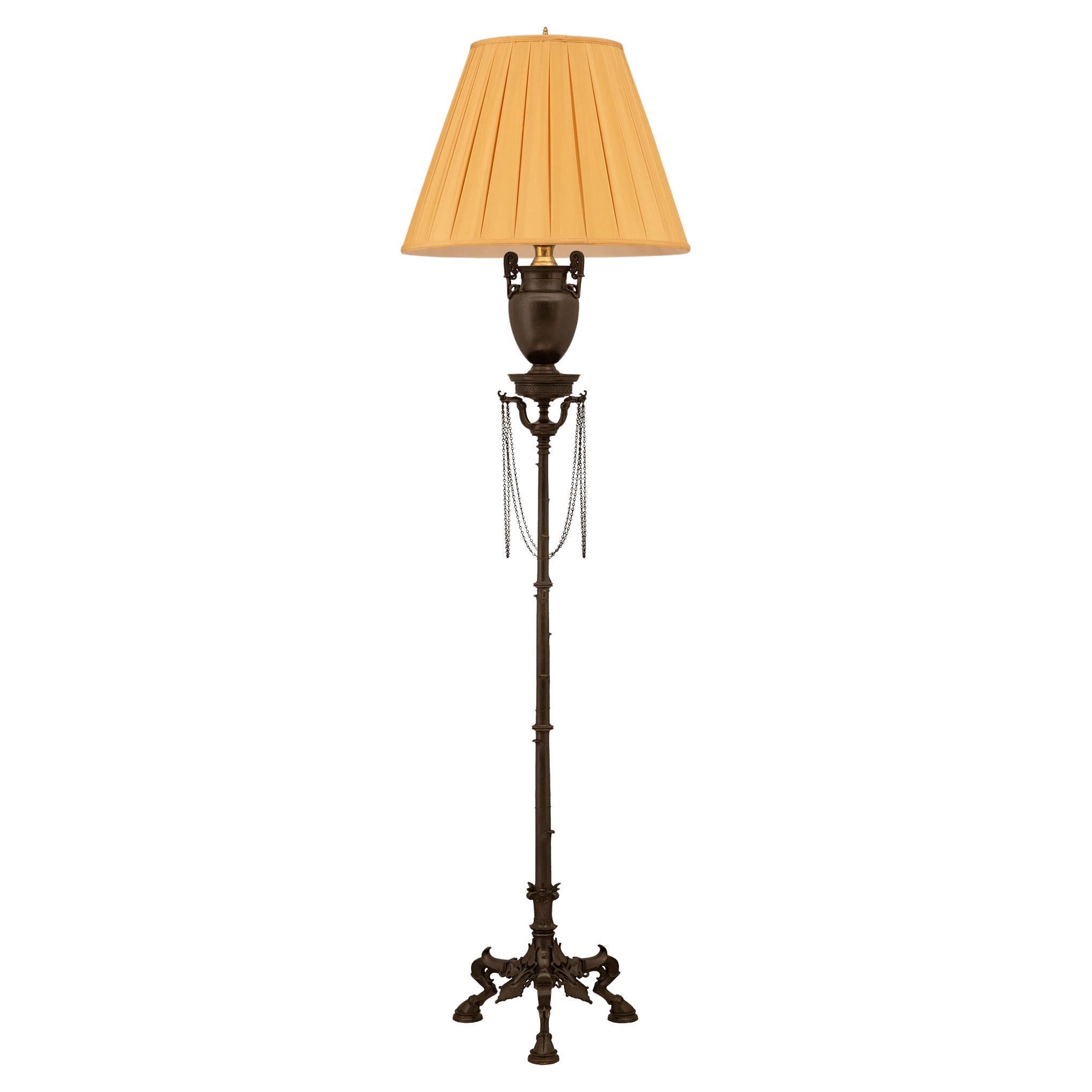 French Mid-19th Century Neoclassical Style Solid Bronze and Ormolu Floor Lamp