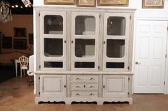 French Mid-19th Century Painted Wood Two-Part Bookcase with Glass Doors