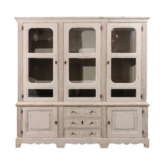 French Mid-19th Century Painted Wood Two-Part Bookcase with Glass Doors