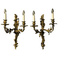 French Mid-19th Century Pair of Gilded Bronze Antique Wall Sconces