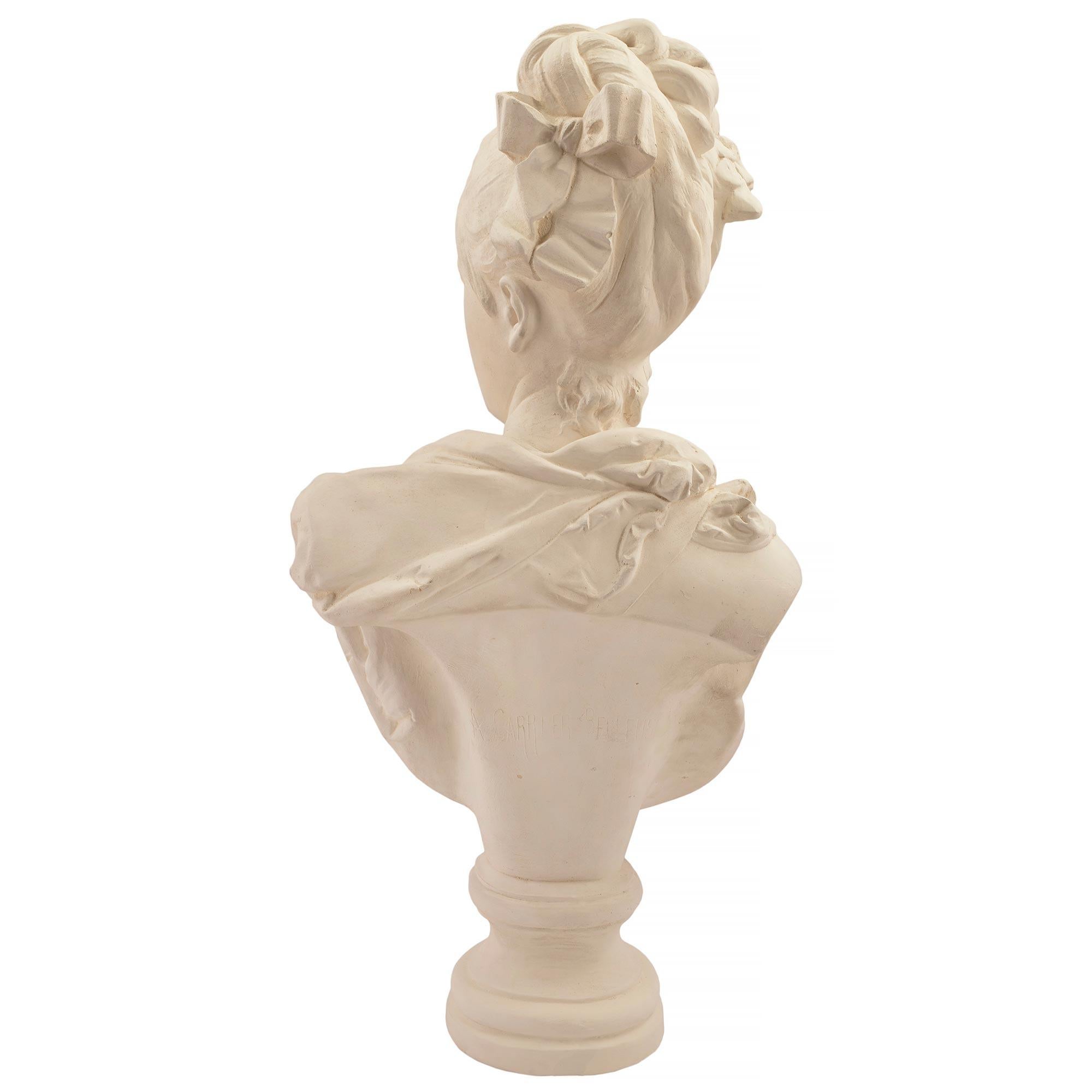 French Mid-19th Century Plaster Bust of a Young Lady For Sale 1