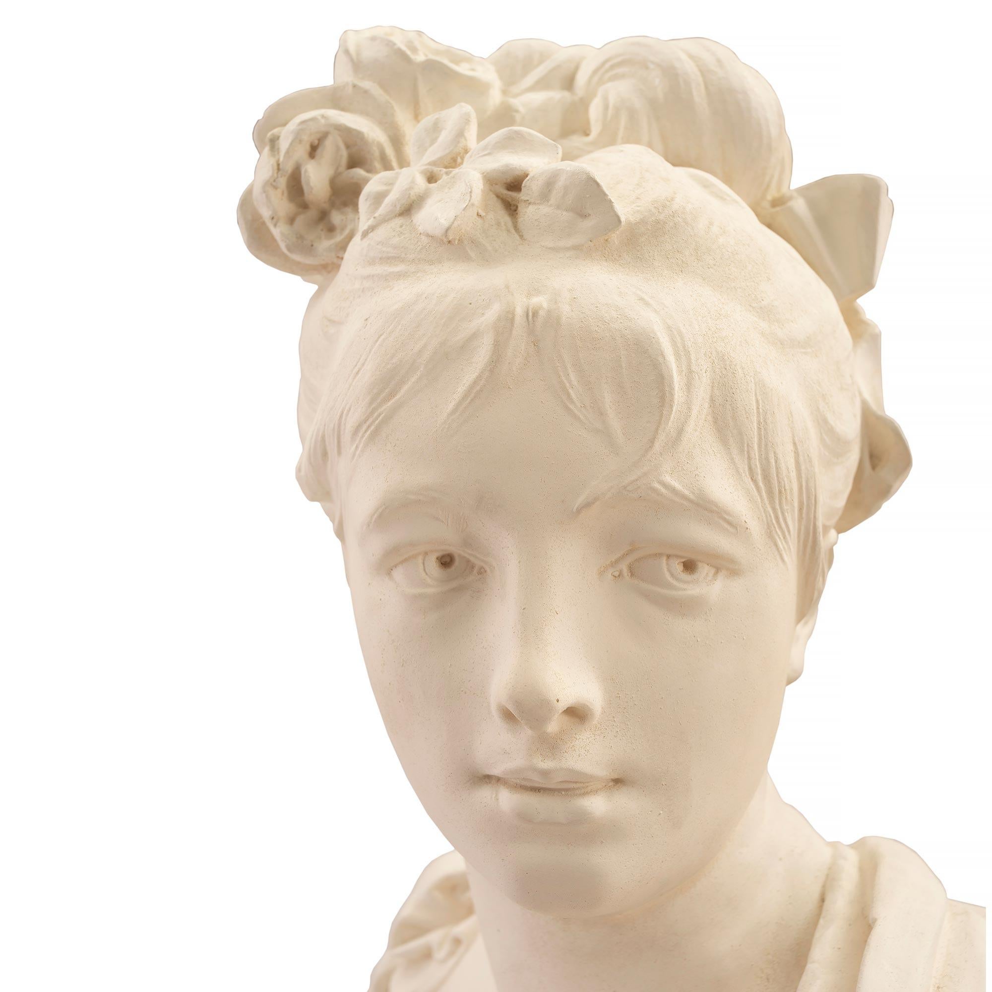 French Mid-19th Century Plaster Bust of a Young Lady For Sale 3