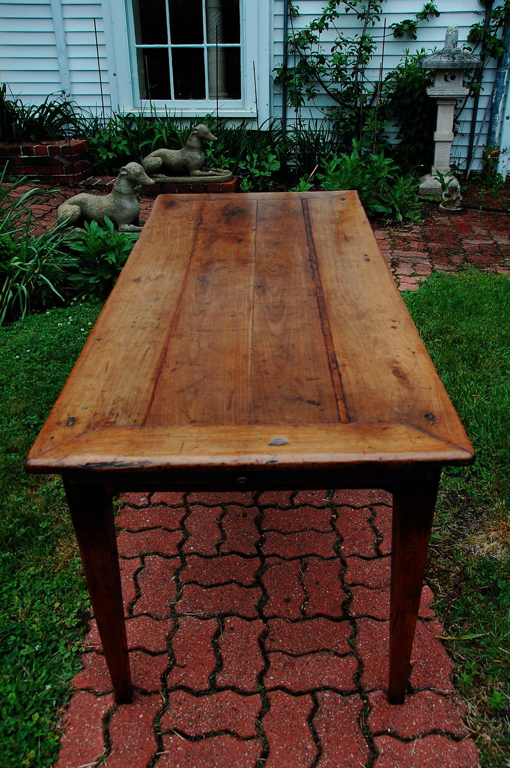 French Mid 19th Century Provincial Cherry Farmhouse Table with  Breadslide In Good Condition In Wells, ME