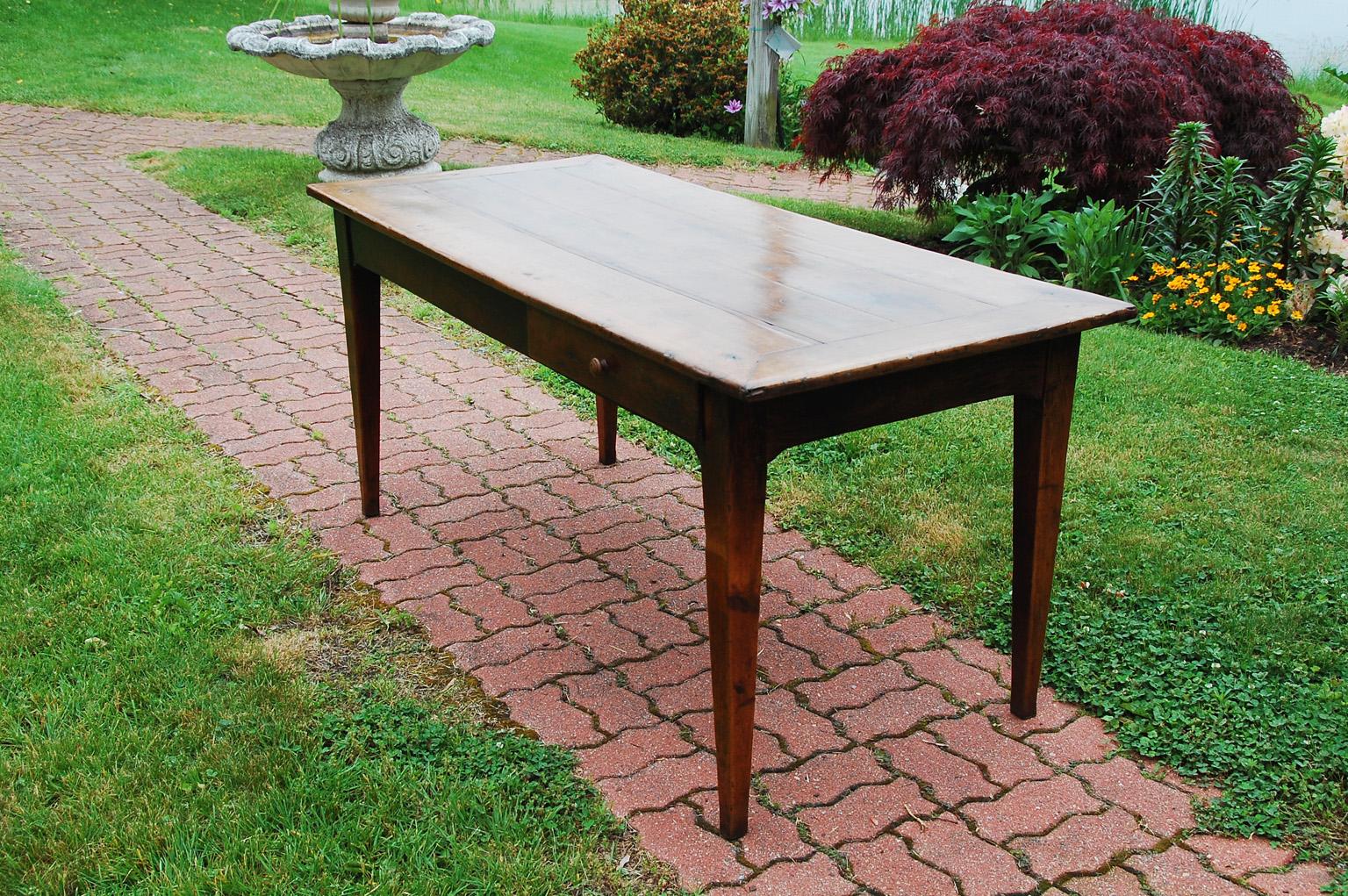French Mid 19th Century Provincial Cherry Farmhouse Table with  Breadslide 2