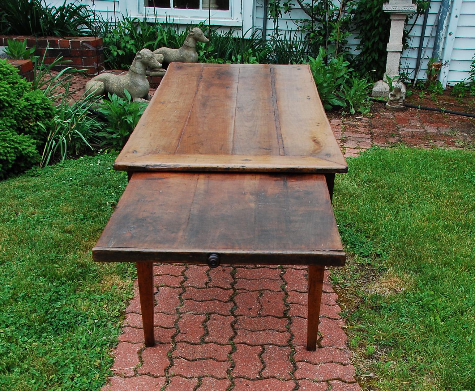 French Mid 19th Century Provincial Cherry Farmhouse Table with  Breadslide 4