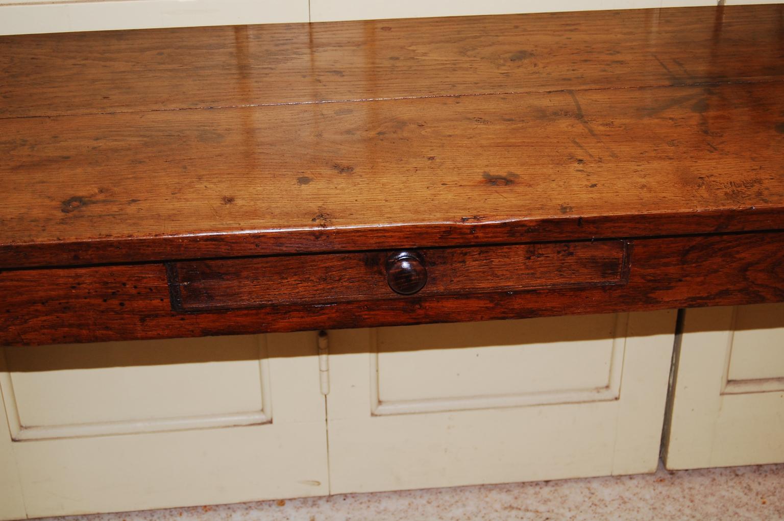 French Mid-19th Century Provincial Oak Serving Table Two Drawers In Good Condition In Wells, ME