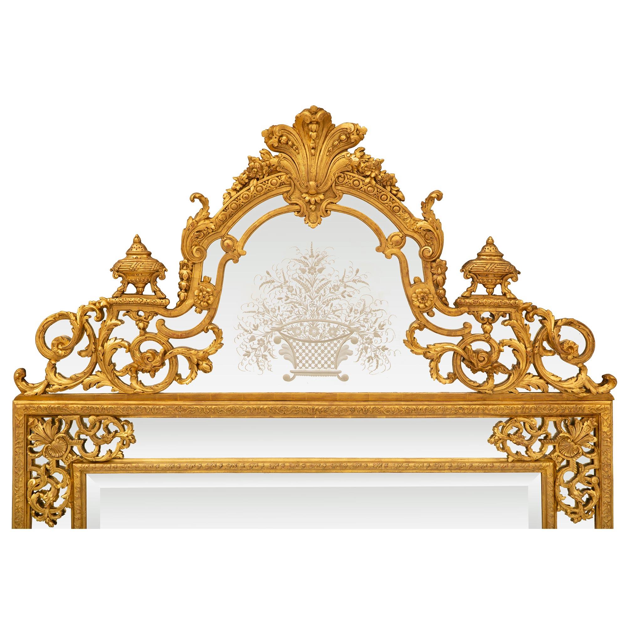 French Mid-19th Century Regence St. Double Framed Giltwood Mirror In Good Condition For Sale In West Palm Beach, FL