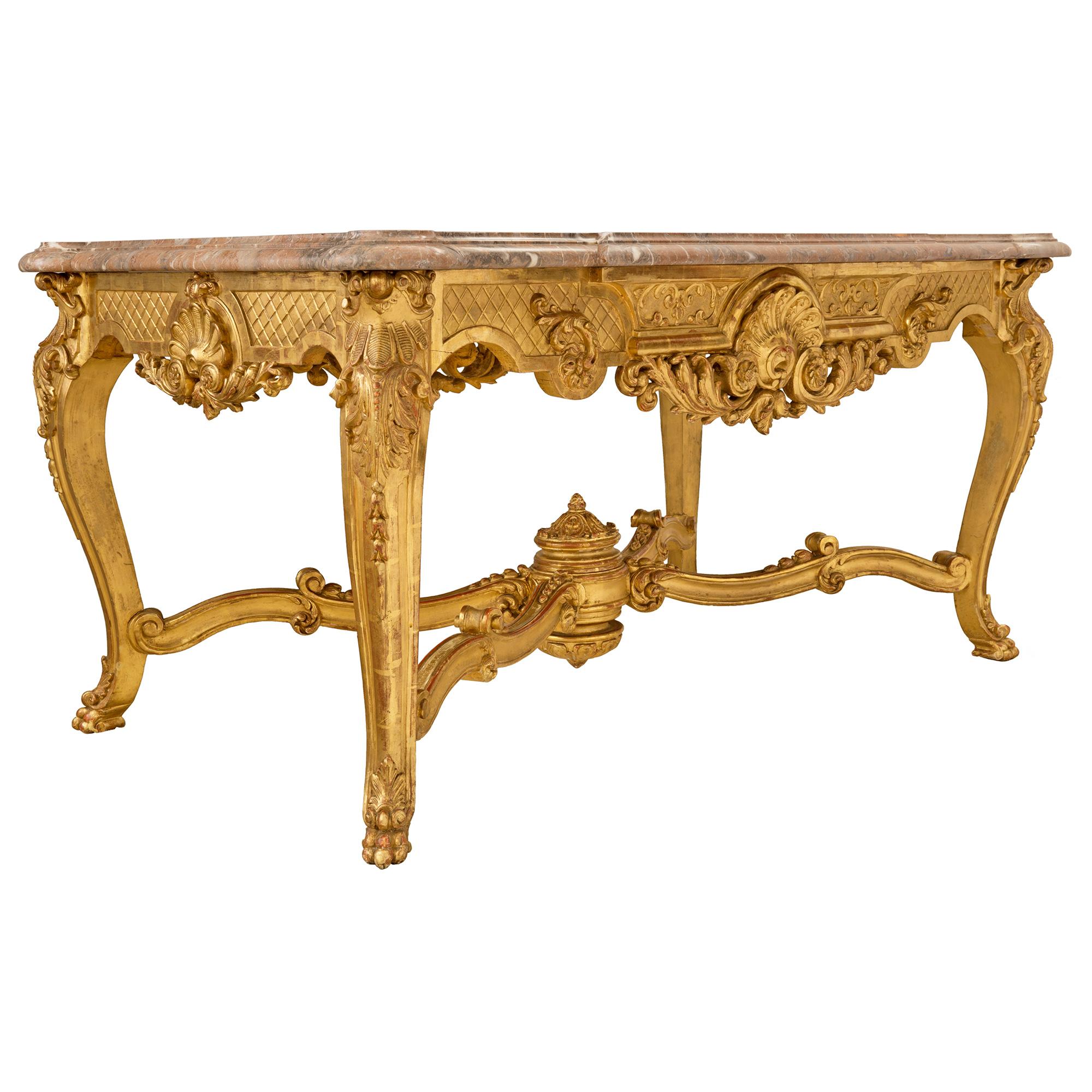 French Mid-19th Century Régence St. Giltwood and Marble Center Table In Good Condition For Sale In West Palm Beach, FL