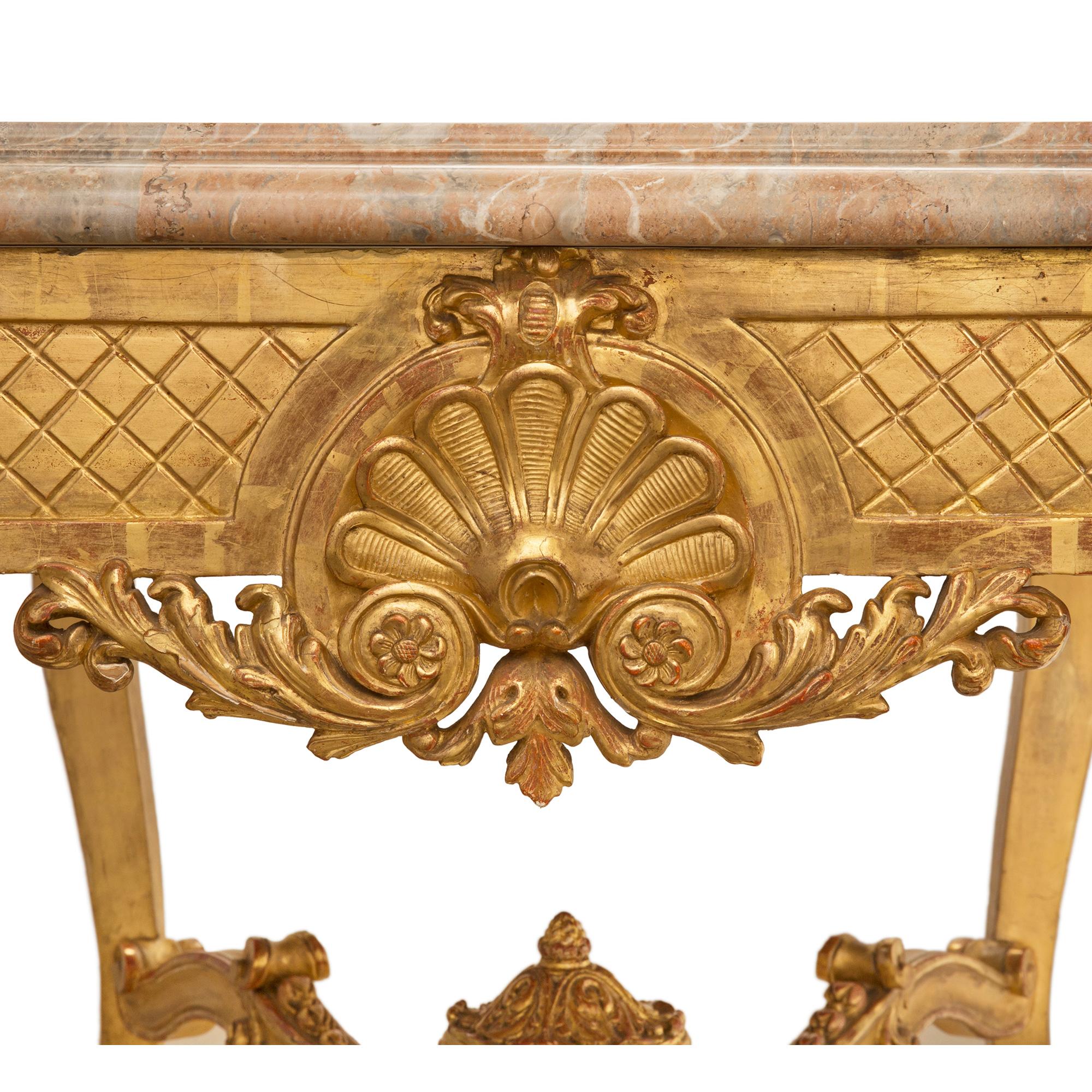 French Mid-19th Century Régence St. Giltwood and Marble Center Table For Sale 2