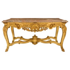 French Mid-19th Century Régence St. Giltwood and Marble Center Table