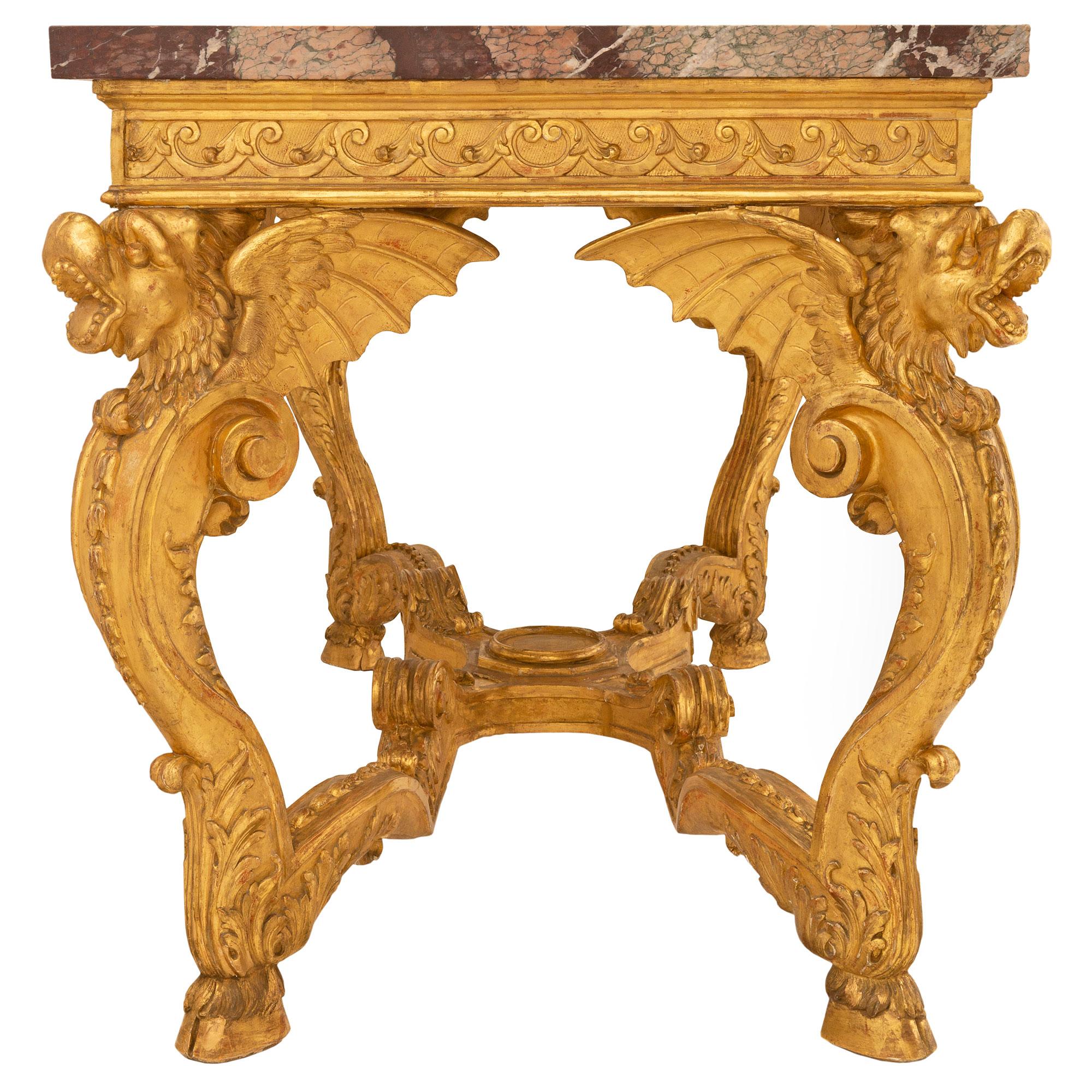 Table centrale en bois doré et marbre, style Régence, milieu du 19e siècle Bon état - En vente à West Palm Beach, FL