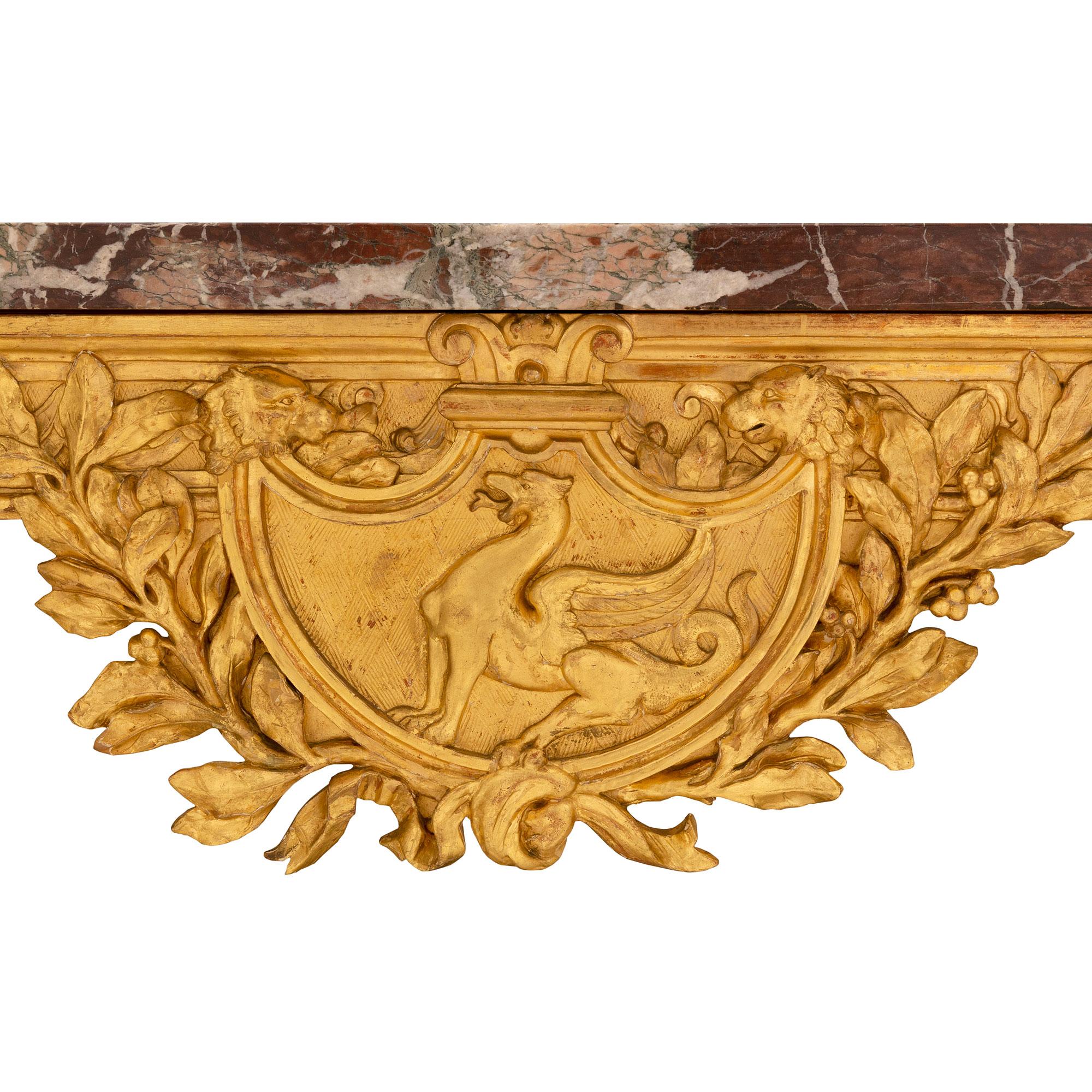 XIXe siècle Table centrale en bois doré et marbre, style Régence, milieu du 19e siècle en vente