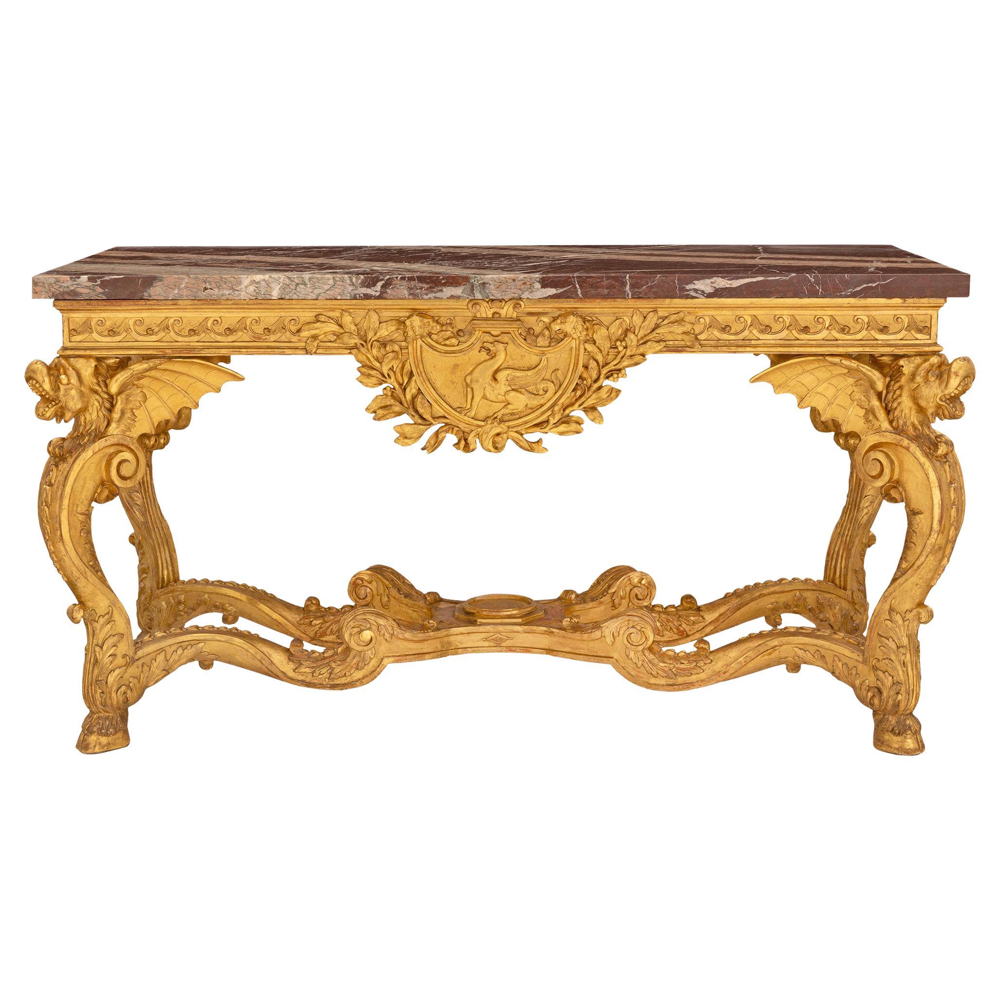 French Mid-19th Century Regence Style Giltwood and Marble Center Table For Sale