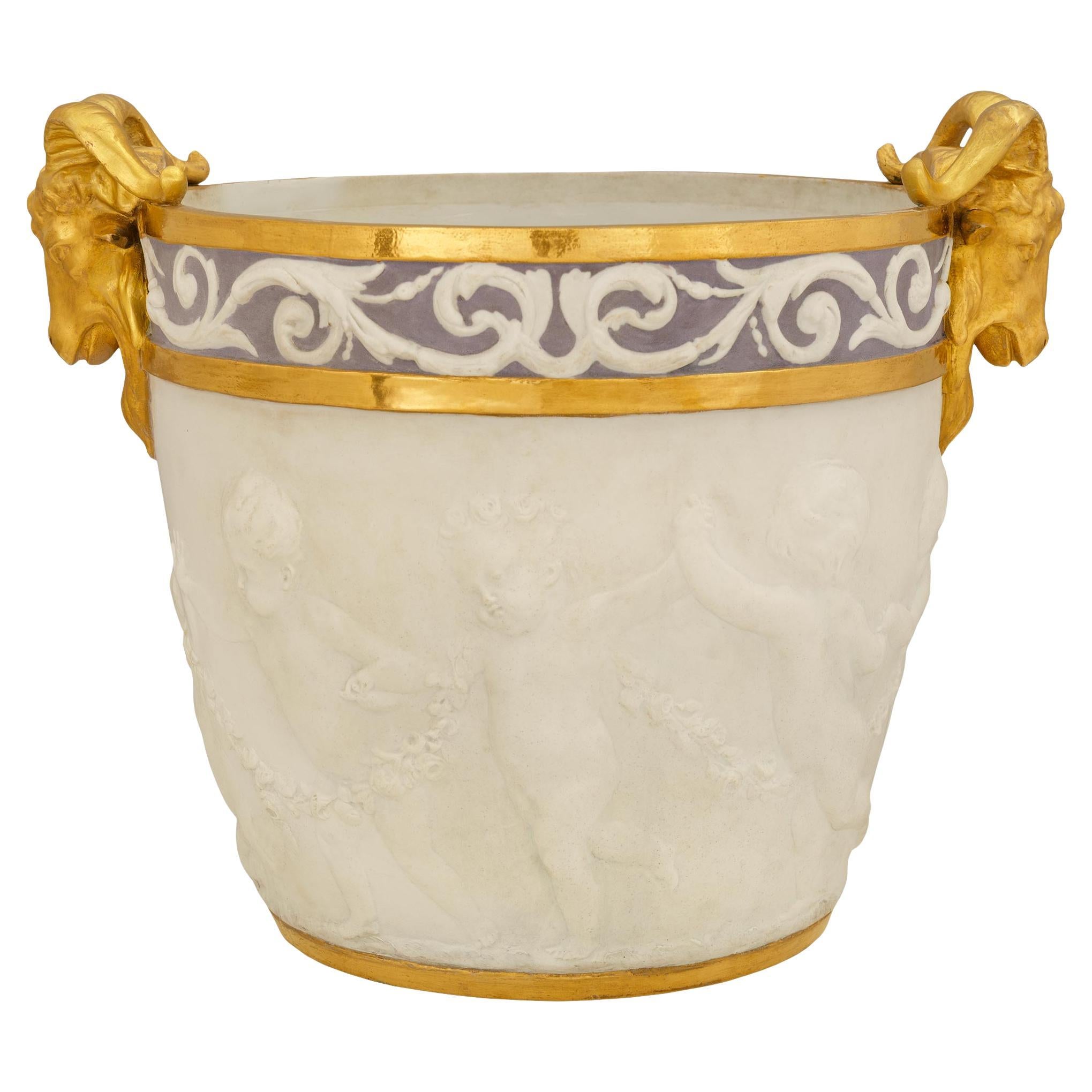 French mid 19th century Sèvres Porcelain and Gilt milk pail/urn