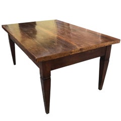 French Mid-19th Century Solid Walnut Center Table Rectangular Louis XVI Style