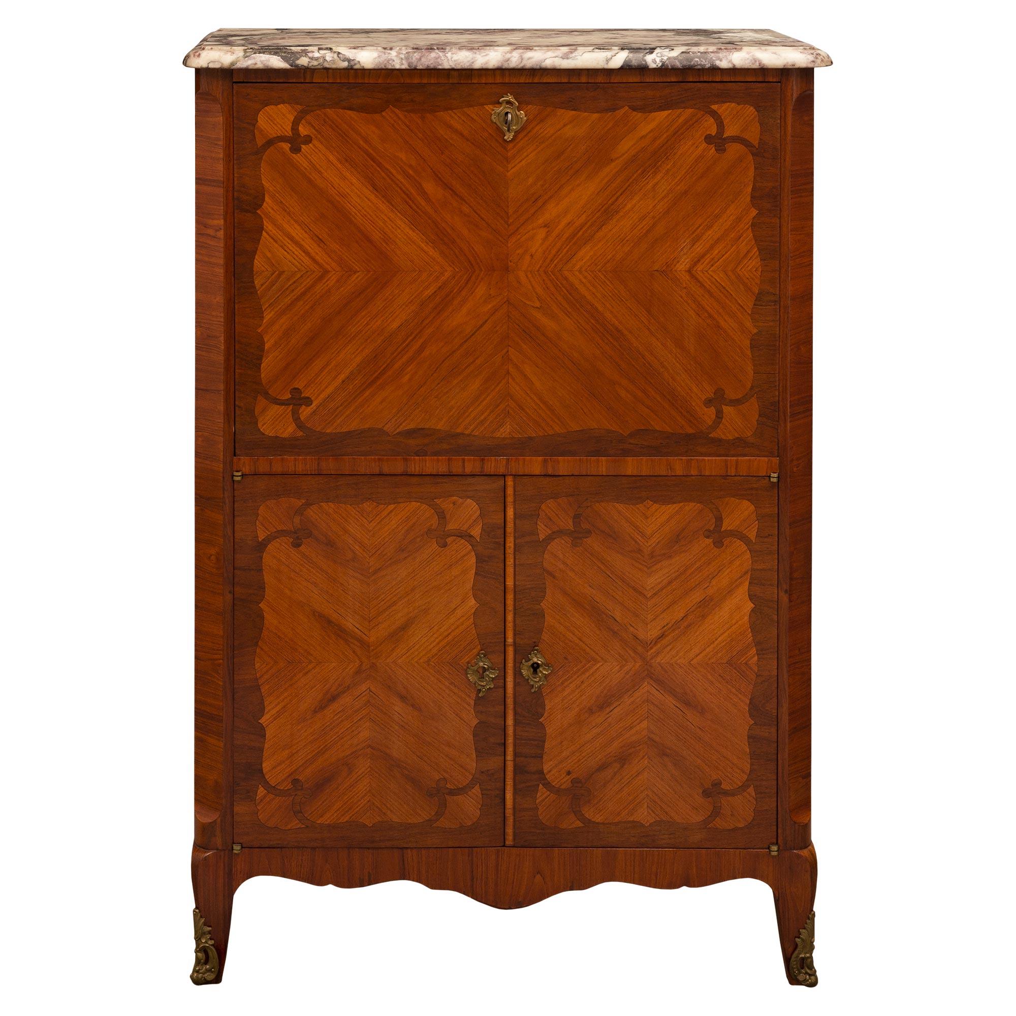 French Mid 19th Century Transitional St. Kingwood, Marble, and Ormolu Secretary For Sale
