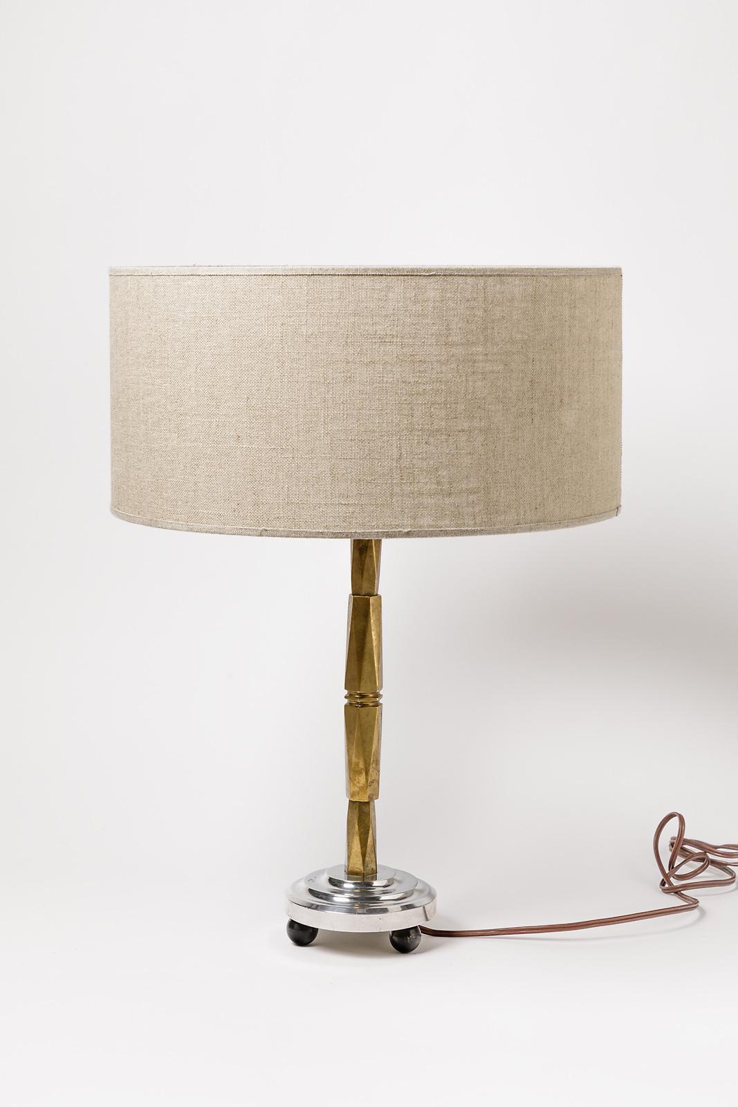 Mid-20th Century Art Decorative Golden Brass and Metal Table Lamp, circa 1930 In Excellent Condition In Neuilly-en- sancerre, FR
