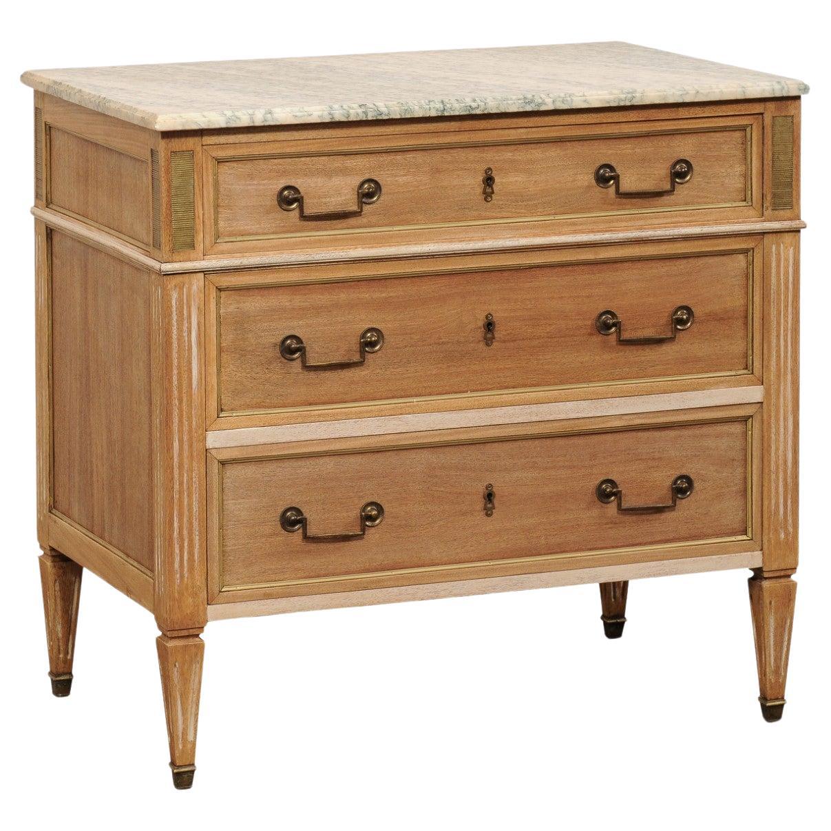 French Mid 20th C. Chest w/Uniquely Colored Marble Top (Cream/Green)