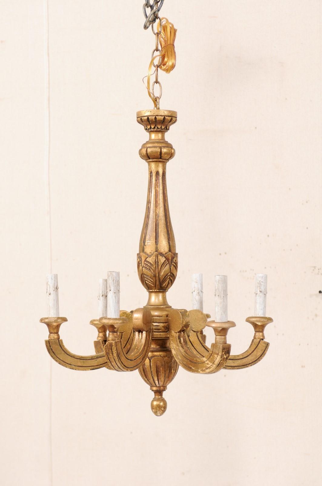 Carved French Mid-20th Century 6-Light Giltwood Chandelier For Sale