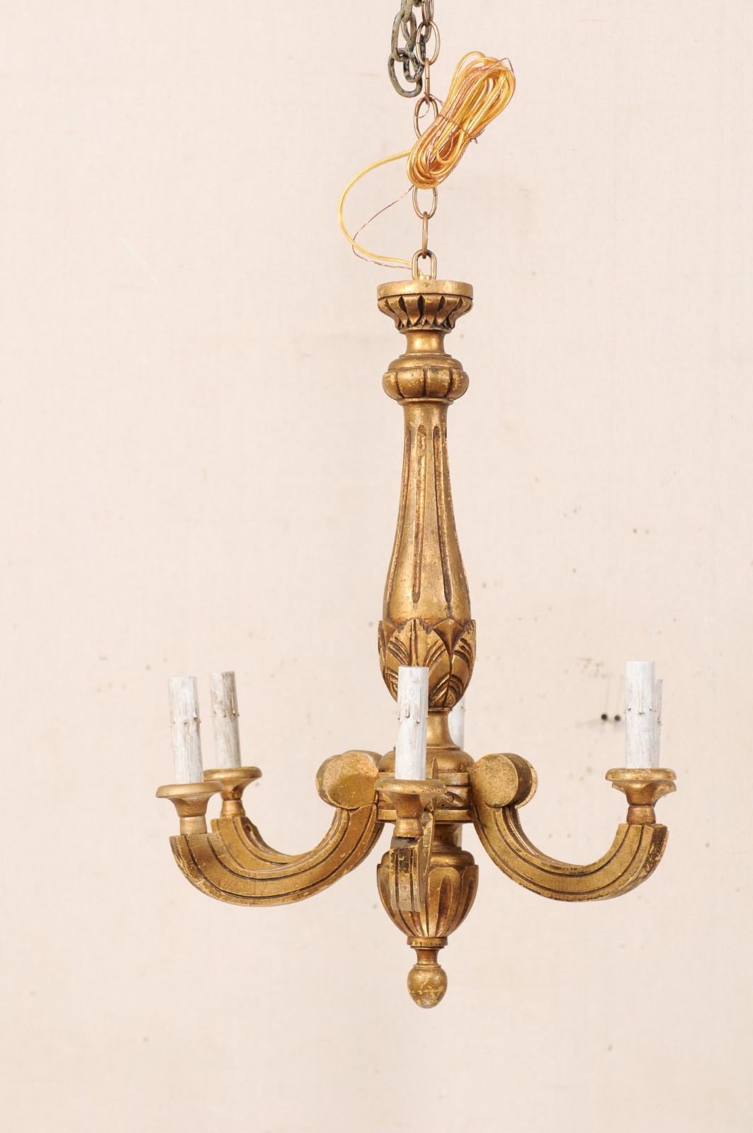 Wood French Mid-20th Century 6-Light Giltwood Chandelier For Sale