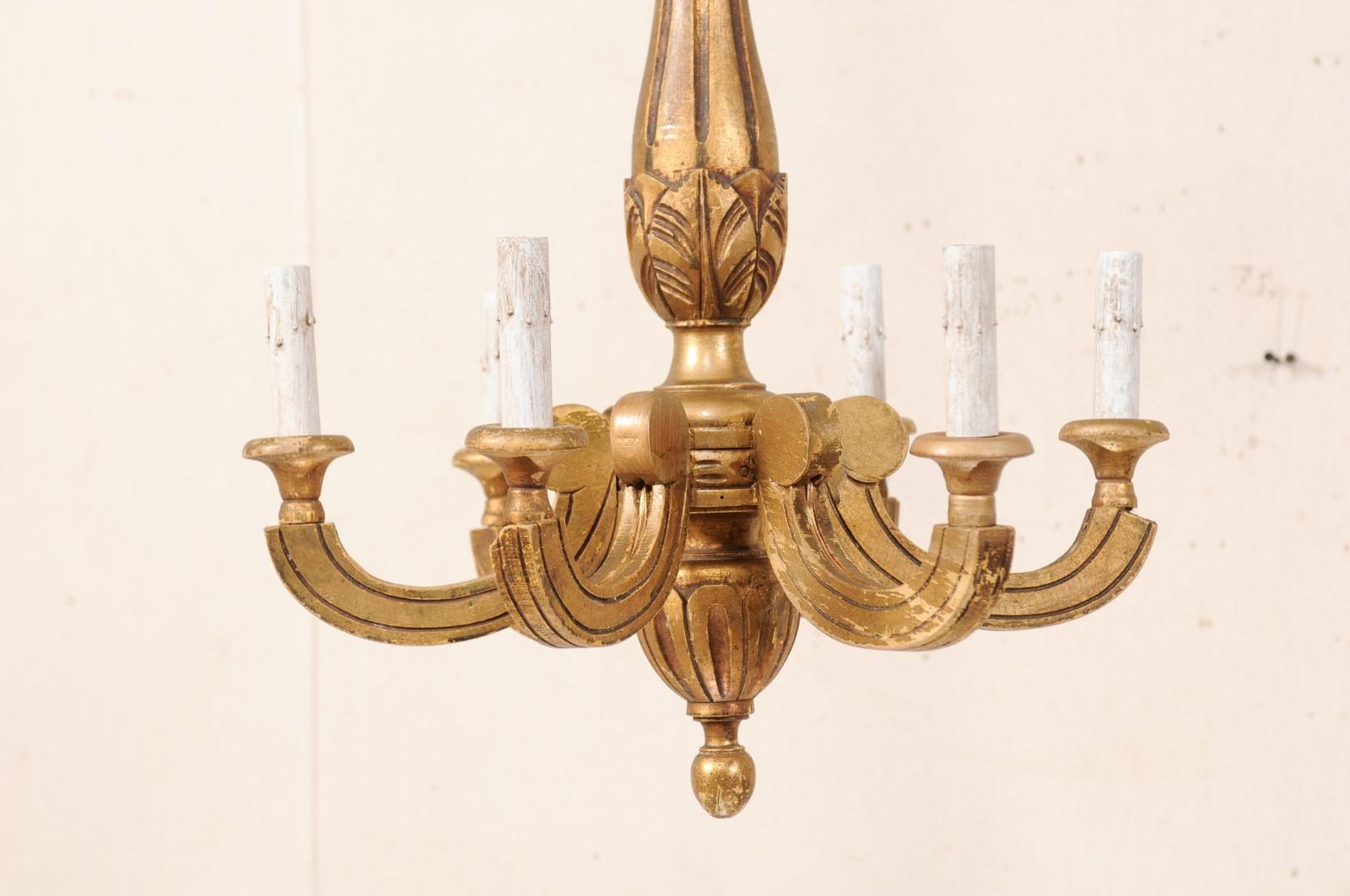 French Mid-20th Century 6-Light Giltwood Chandelier For Sale 4