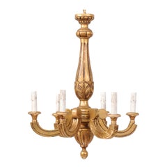 French Mid-20th Century 6-Light Giltwood Chandelier