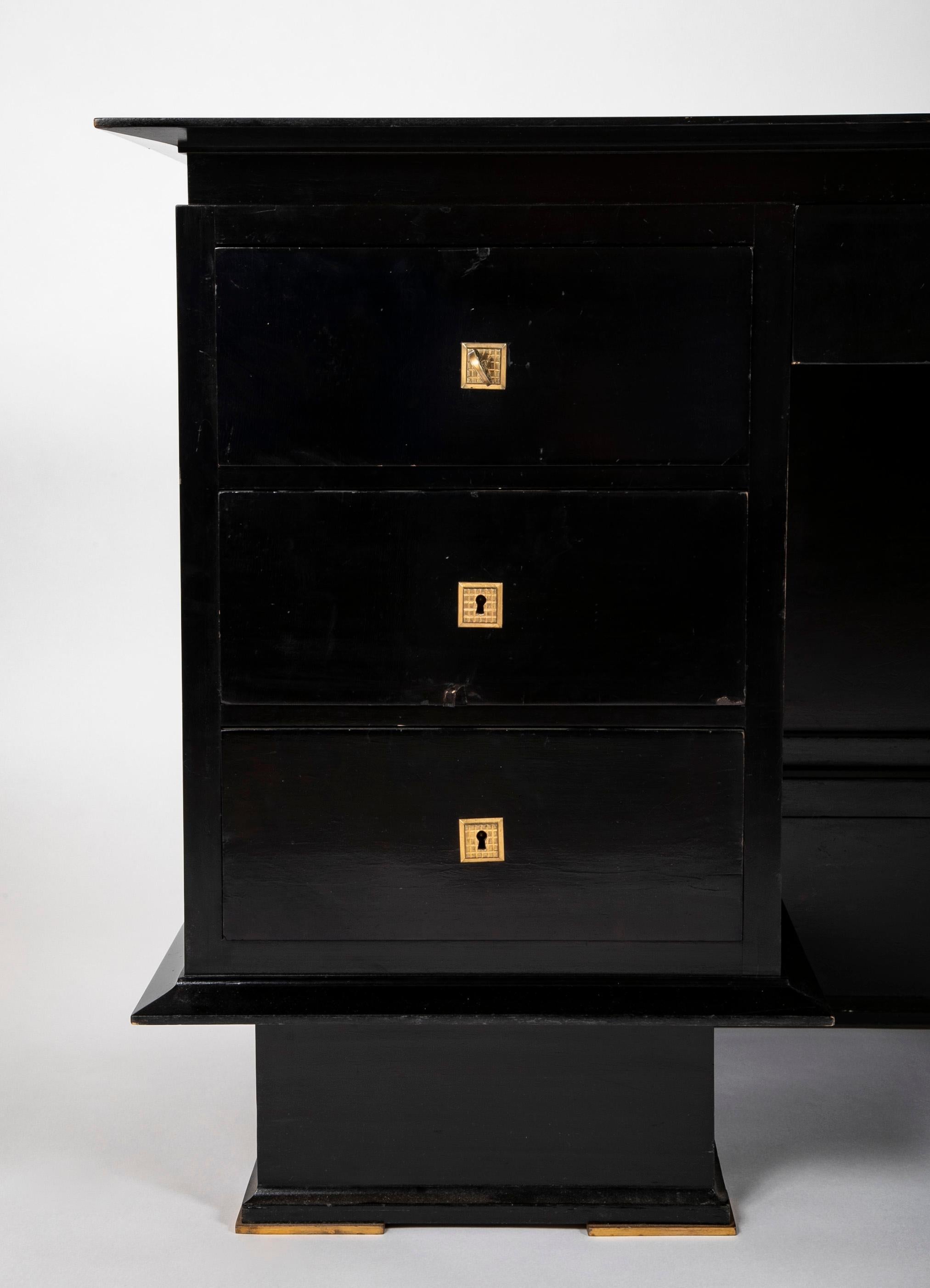 French Mid-20th Century Black Lacquer and Parchment Desk with Bronze Mounts 2