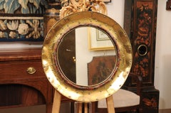 French Mid 20th Century Brass Round Mirror with Rivets