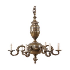 Vintage French Mid-20th Century Bronze Chandelier with Six Lights