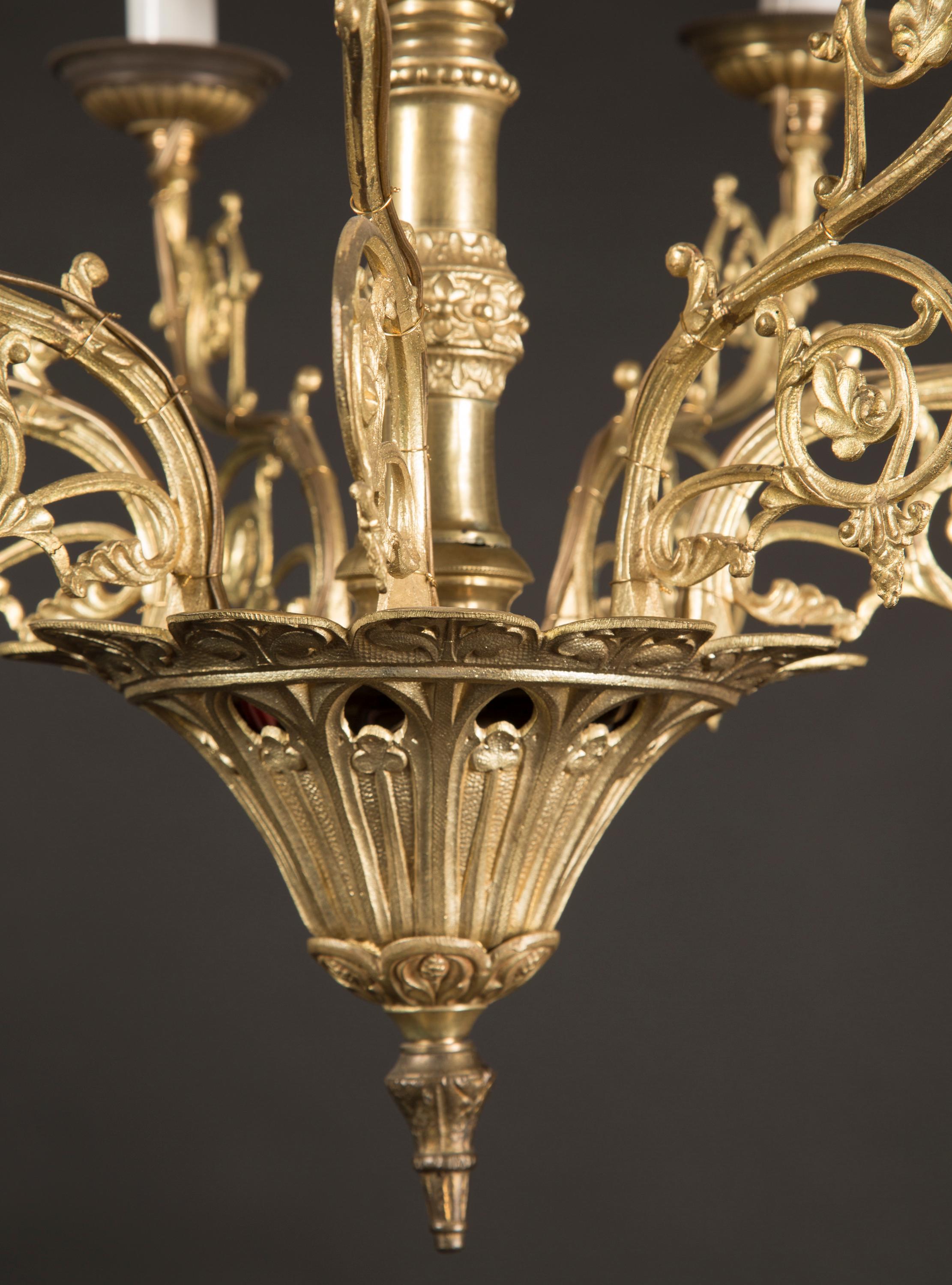 French Mid 20th Century Bronze Two Tier Chandelier, Louis XVI Style In Good Condition For Sale In New Orleans, LA