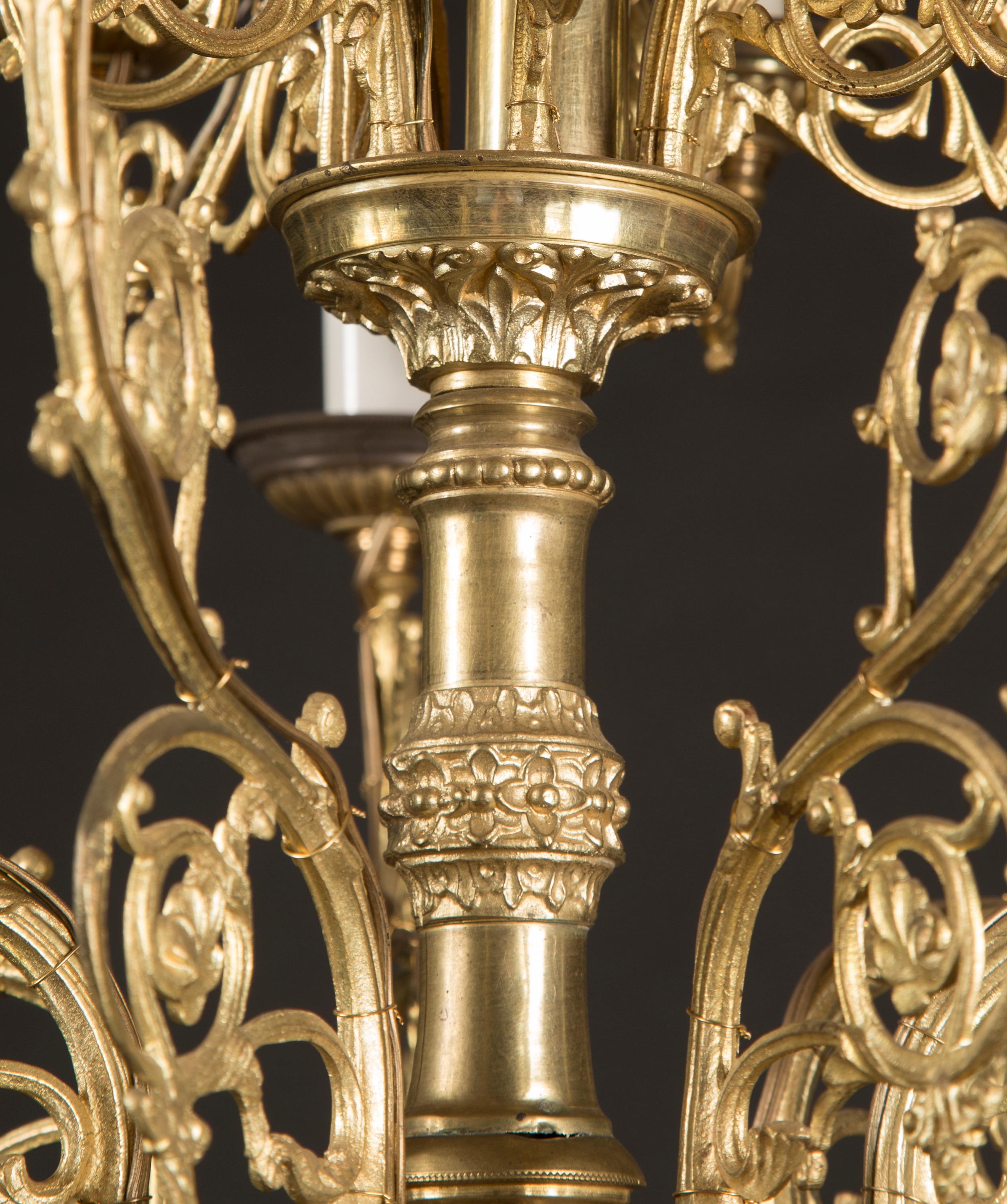 French Mid 20th Century Bronze Two Tier Chandelier, Louis XVI Style For Sale 1