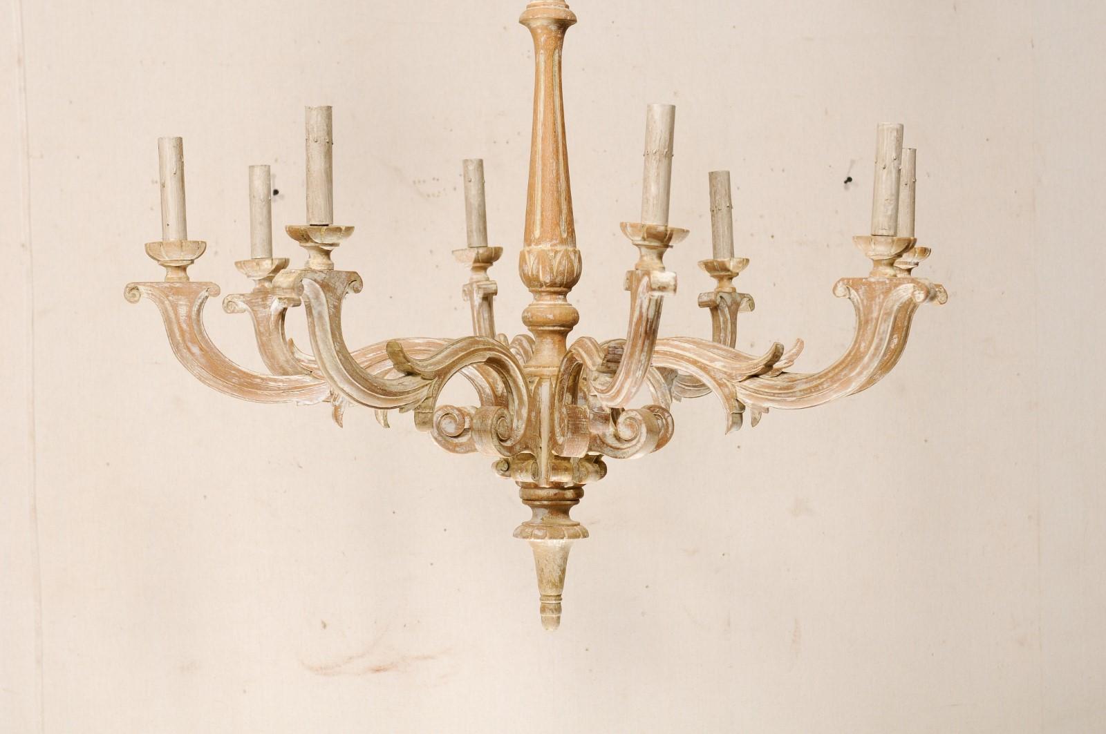 French Mid-20th Century Carved Wood Chandelier with White Painted Accents 6