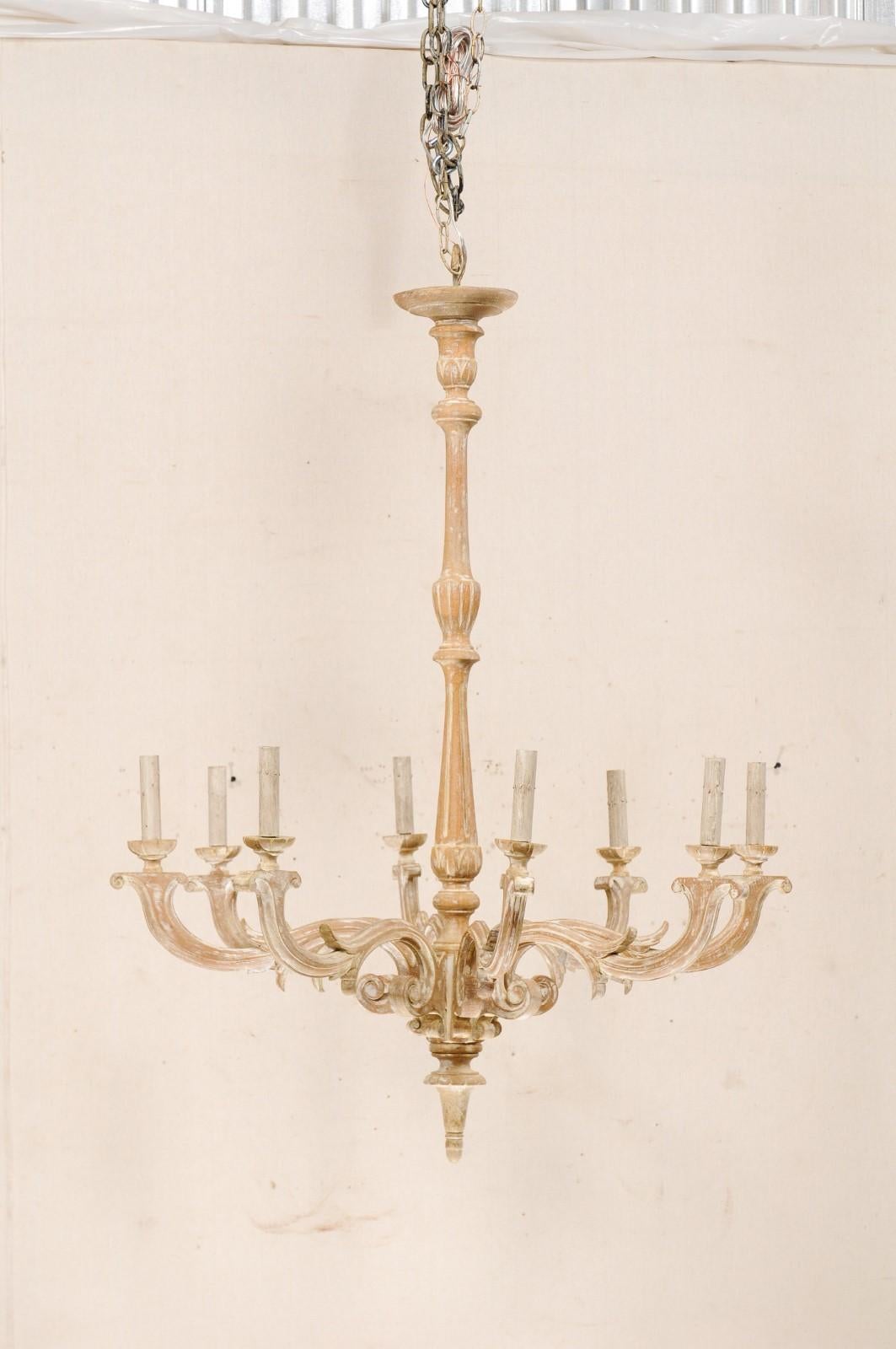 French Mid-20th Century Carved Wood Chandelier with White Painted Accents 1