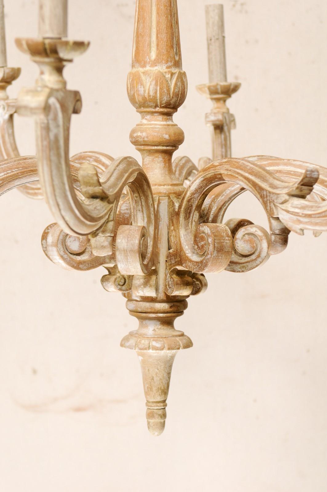French Mid-20th Century Carved Wood Chandelier with White Painted Accents 3