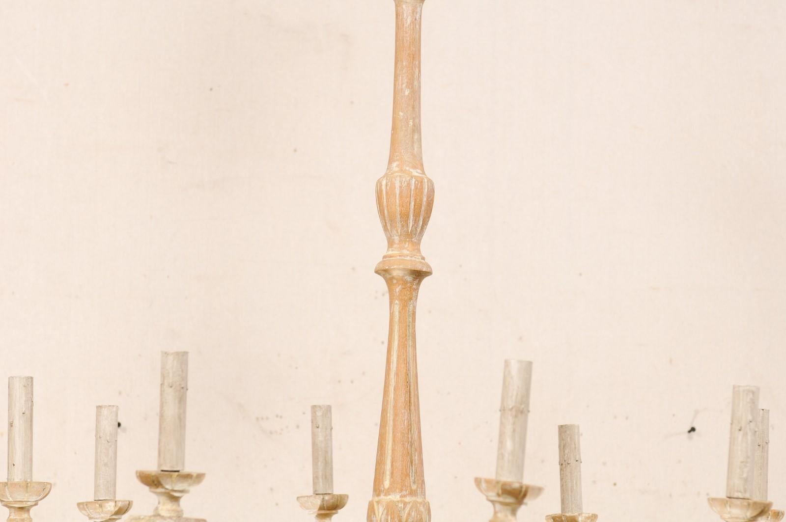 French Mid-20th Century Carved Wood Chandelier with White Painted Accents 5