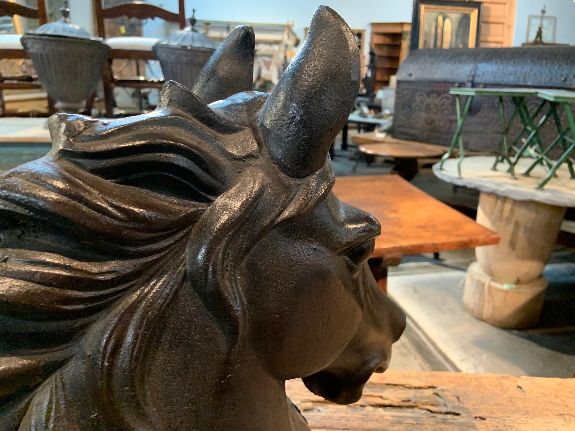 French Mid-20th Century Cast Iron Horsehead 1