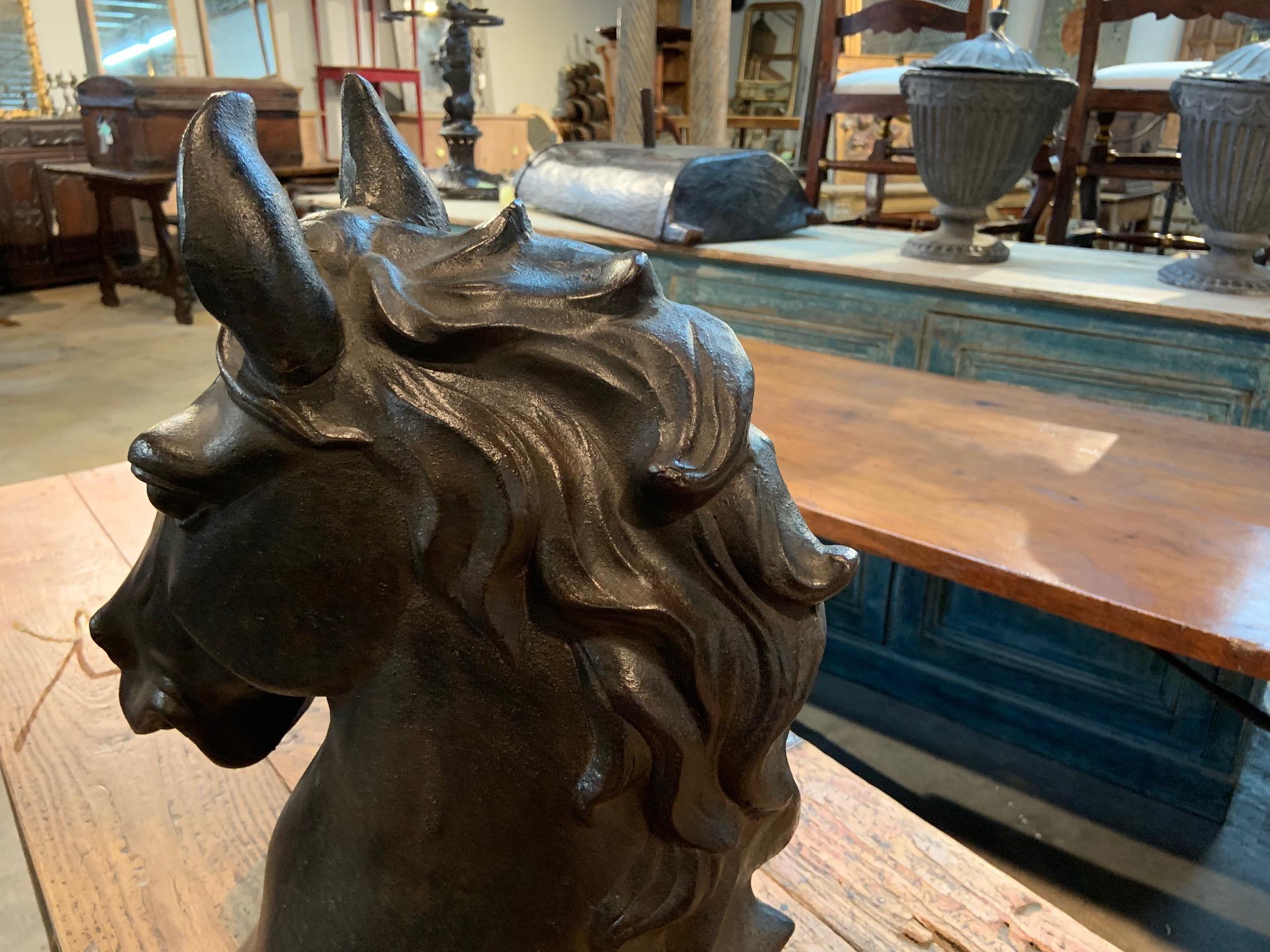French Mid-20th Century Cast Iron Horsehead 2