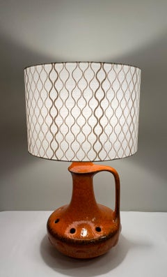 French Mid-Century Ceramic Table Lamp Orange